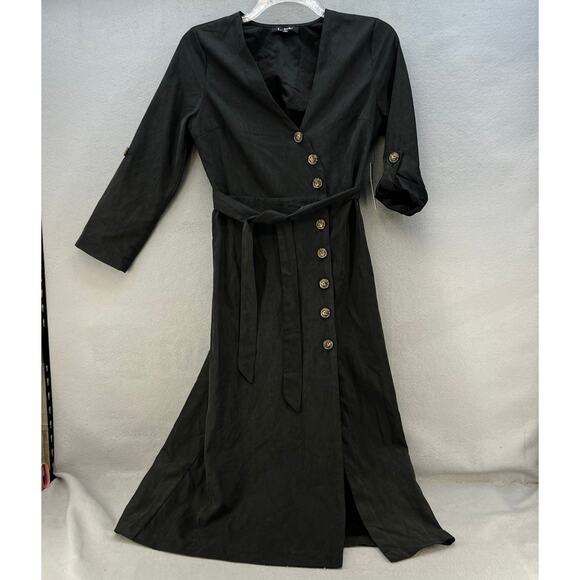 Lulus Dresses & Skirts - Lulus Dress Women's M Black Button Up Belted Adjustable Sleeve V-neck NWT
